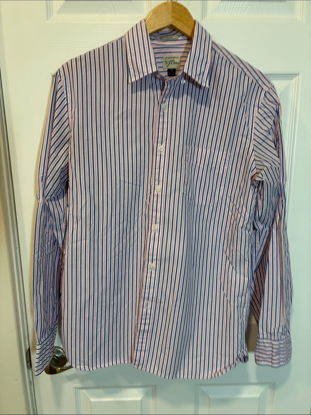 J. Crew Men’s Pink and Blue Striped Button-Down Shirt